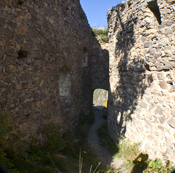 Im Inneren der Ruine Greifenstein (Sauschloss).