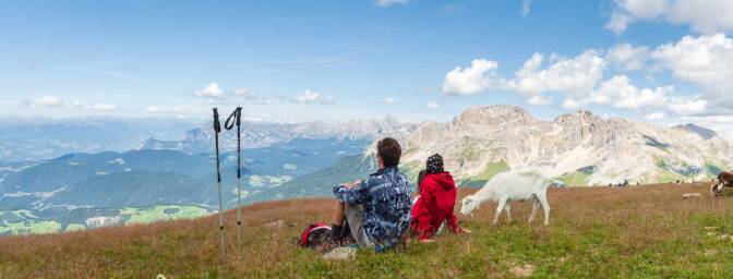 Am Zanggen: Blick zum Latemar, Rosengarten und Schlern