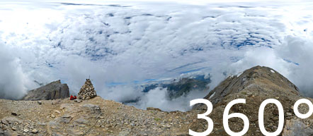 360° Foto Latemar Spitze mit Blick auf den Latemarturm und den Rosengarten