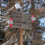Felixer Weiher, Hinweisschild, Schild, Schnee, Tret See, Wanderschild, Wanderweg, Wanderwegweiser, Wegweiser, Winter, inverno, sentiero, weiße Jahreszeit, winter