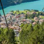 Aufstiegsanlage, Gewässer, Hauptstadt des Trentino, Korblift, Lift, Molveno, Molveno See, See, TN, Trentino, Trento, Trient, Vogelperspektive, lago, lake