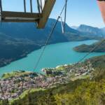 Aufstiegsanlage, Gewässer, Hauptstadt des Trentino, Korblift, Lift, Molveno, Molveno See, See, TN, Trentino, Trento, Trient, Vogelperspektive, lago, lake