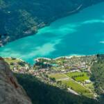 Badeort, Gewässer, Hauptstadt des Trentino, Molveno, Molveno See, See, TN, Trentino, Trento, Trient, Vogelperspektive, lago, lake