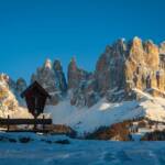Abend, Abendstimmung, Catinaccio, Dolomiten, Enrosadira, Rosengarten, Rosengartengruppe, Schnee, Tagesausklang, Tagesende, Winter, evening, inverno, sera, weiße Jahreszeit, winter