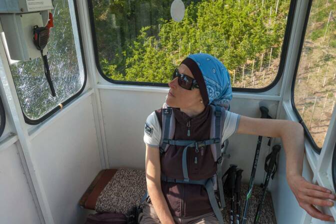 In der Kabine der Pawigl Seilbahn am Vigiljoch