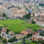 Blick auf Bozen mit seinen Weinbergen direkt im Ort, Bolzano, Bozen, Landeshauptstadt Südtirol, Stadt, Vogelperspektive, Weinberg, Weinberge, vigna, vigneto, vineyard