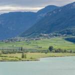 Blick vom Biotop am Kalterer See Richtung Tramin, Biotop, Gewässer, Kalterer See, Kalterersee, Mendelgebirge, Mendelkamm, See, Termeno, Tramin, catena della Mendola, lago, lake