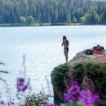 Baden am Antholzer See, Antholz, Antholzer See, Antholzer Tal, Gewässer, See, Sommer, baden, bathing, lago, lake, nuotare, schwimmen, swimming