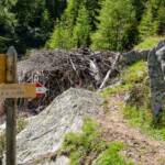 Wanderweg mit Wegweiser, Hinweisschild, Martell, Martelltal, Schild, Schluderscharte, Wanderschild, Wanderweg, Wanderwegweiser, Weg, Wegmarkierung, Wegweiser, cammino, sentiero, way