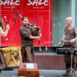 Schottland Glasgow, Dudelsack, Glasgow, Musik, Schottland, Straßenmusikanten, Trommler, wild