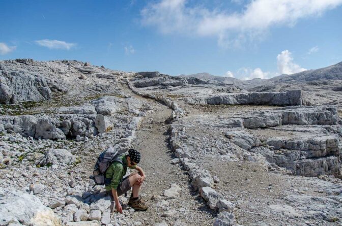 Auf dem Altopiano delle Pale in der Palagruppe vor dem Rifugio Rosetta