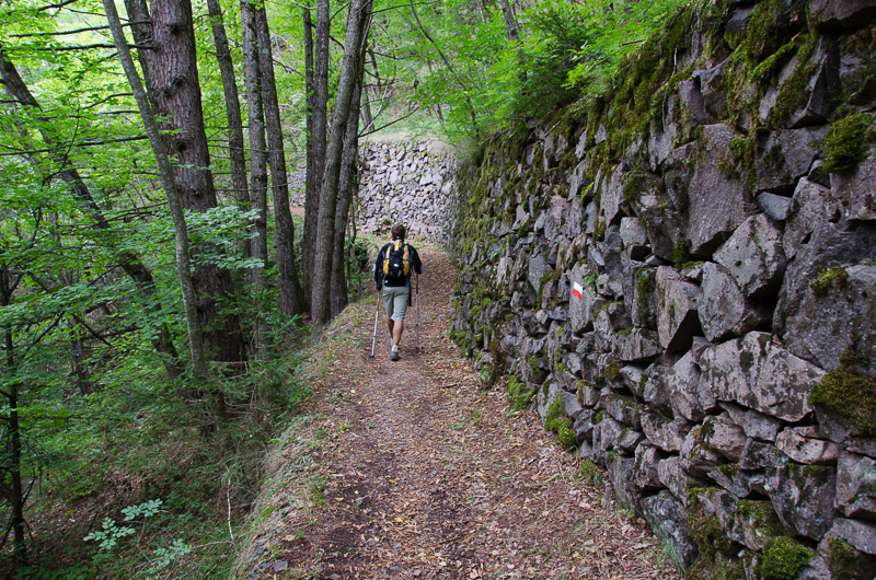 Wanderweg E5 mit Steinmauer