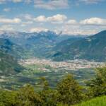 Blick vom Lipp in Perdonig nach Bozen, Bolzano, Bozen, Catinaccio, Dolomitenblick, Landeshauptstadt Südtirol, Lipp, Perdonig, Rosengarten, Rosengartengruppe