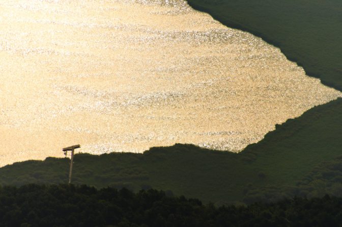 Blick auf den goldenen Kalterer See am frühen Morgen