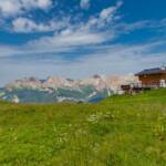 Baita Cuz mit Rosengarten, Baita Cuz, Catinaccio, Rosengarten, Rosengartengruppe, Val San Nicolò