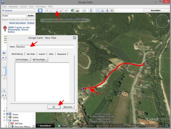 Google Earth Pfad zeichnen