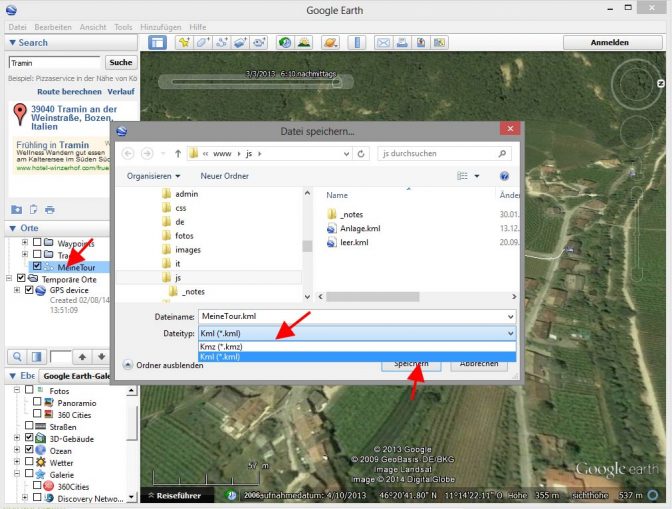 Google Earth KML-Datei abspeichern
