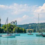 Boote. Stranbad Reifnitz, Schloss Reifnitz, Wörthersee