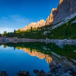 Bergsee, Lagazuoi See, Lech de Lagaciò, Sonnenaufgang, Spiegelung