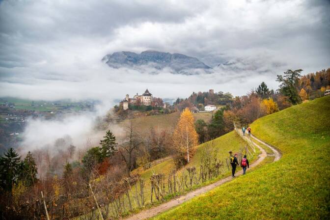 Nebel, Oachner Höfeweg, Schloss Prösels, Völser Höfeweg, wandern