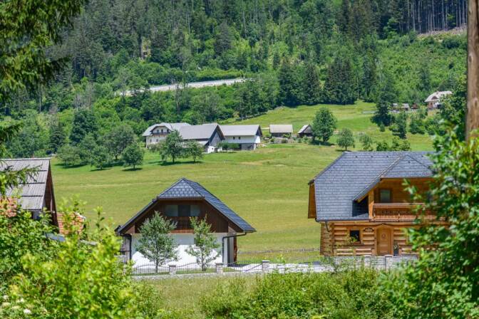 Malerische Häuser im Jezersko-Seeland