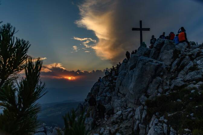 Corno Bianco, Gipfelkreuz, Sonnenuntergang, Weisshorn, Weißhorn