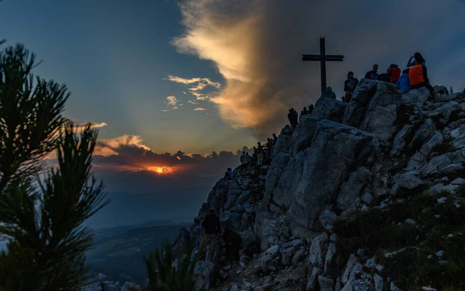 Corno Bianco, Gipfelkreuz, Sonnenuntergang, Weisshorn, Weißhorn